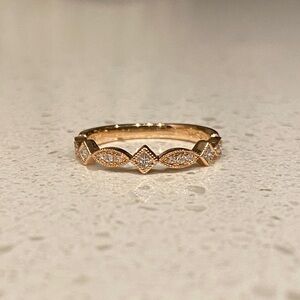Vintage Style 14K Rose Gold Princess & Round Diamond Band